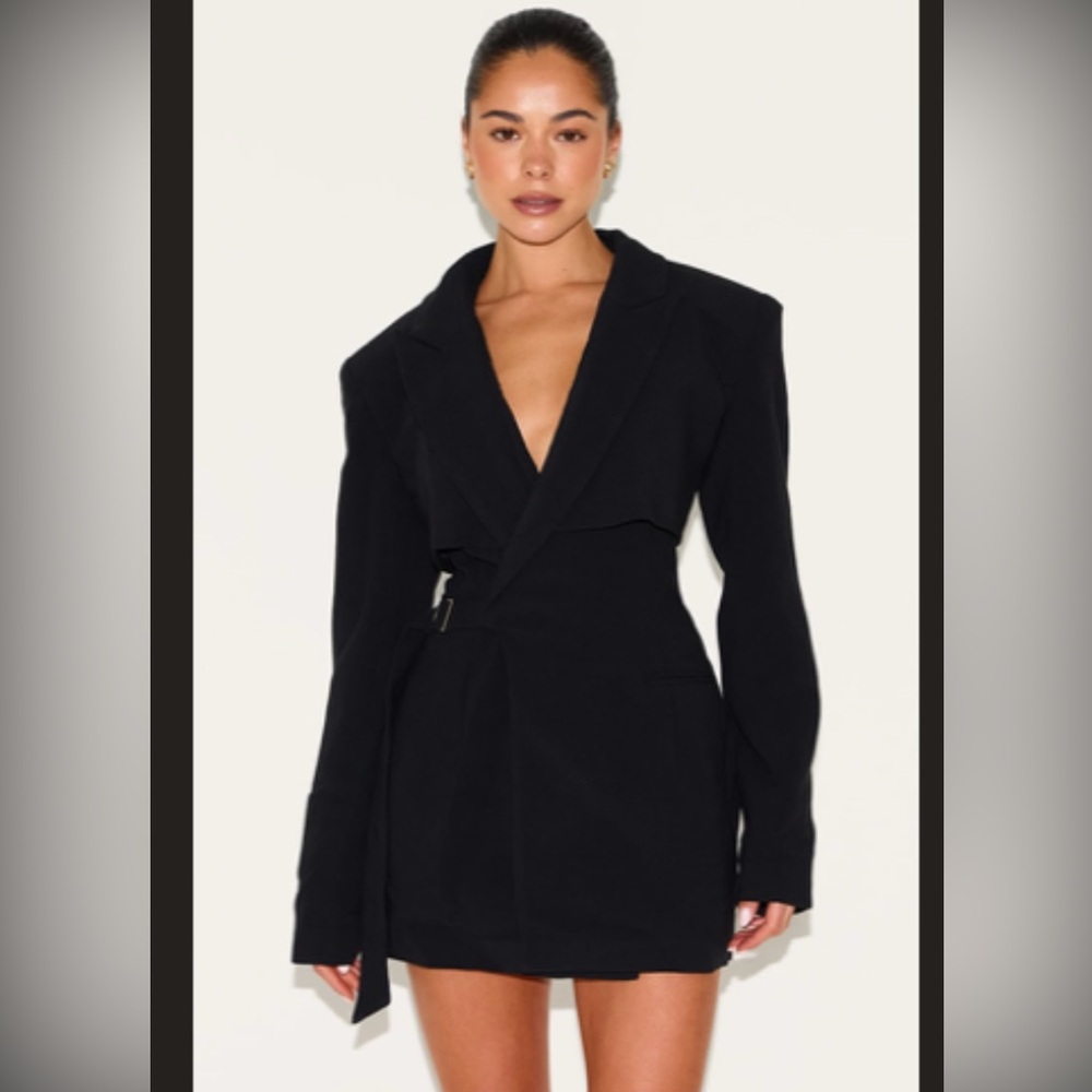 Pretty Little Thing PLT Label Black Tie Side Blazer Dress